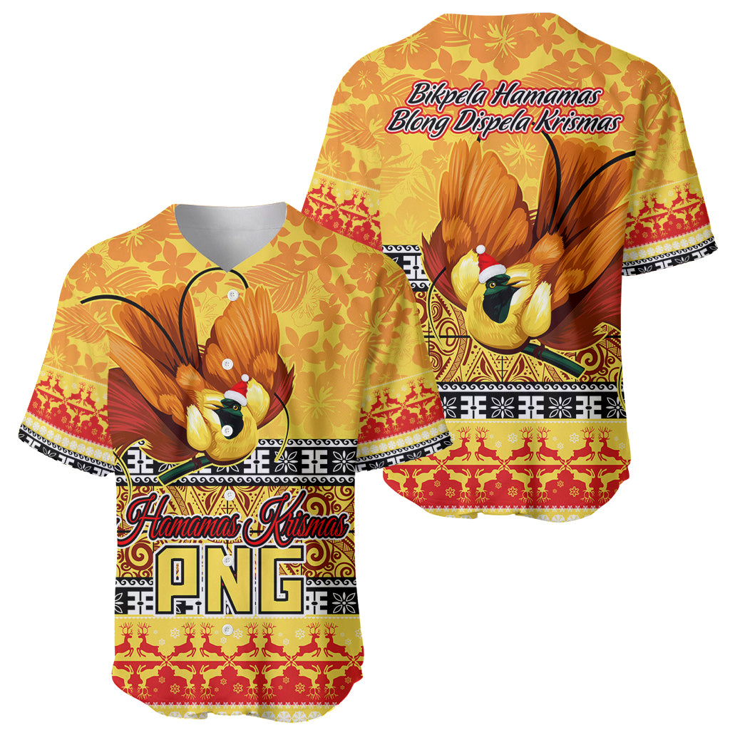 PNG Hamamas Krismas Baseball Jersey Papua New Guinea Bird Of Paradise Merry Christmas Gold Style LT9 - Wonder Print Shop