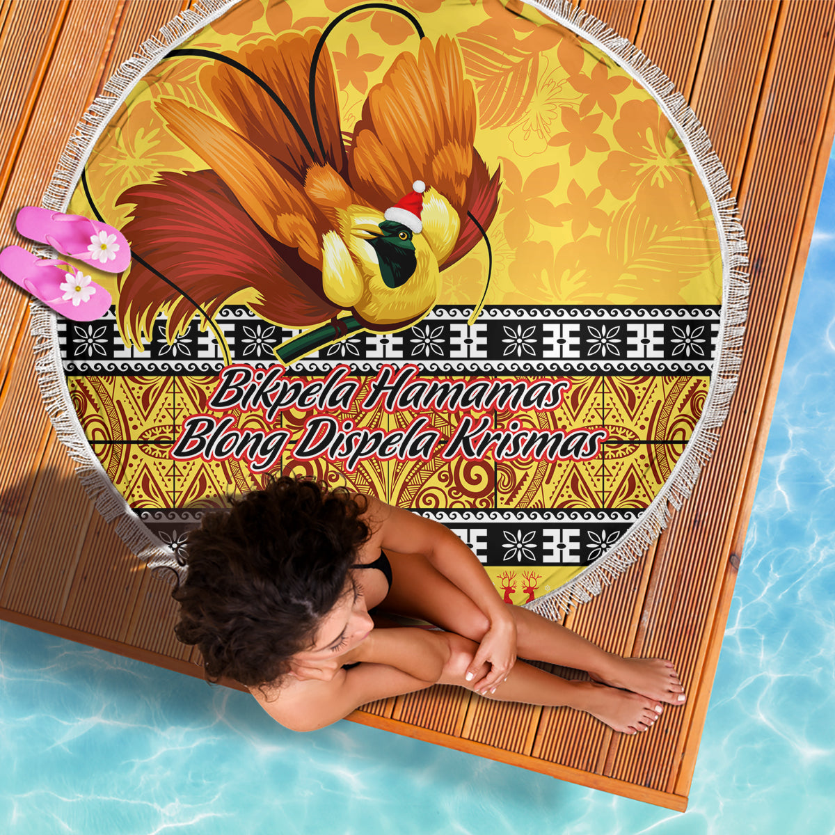 PNG Hamamas Krismas Beach Blanket Papua New Guinea Bird Of Paradise Merry Christmas Gold Style LT9 - Wonder Print Shop