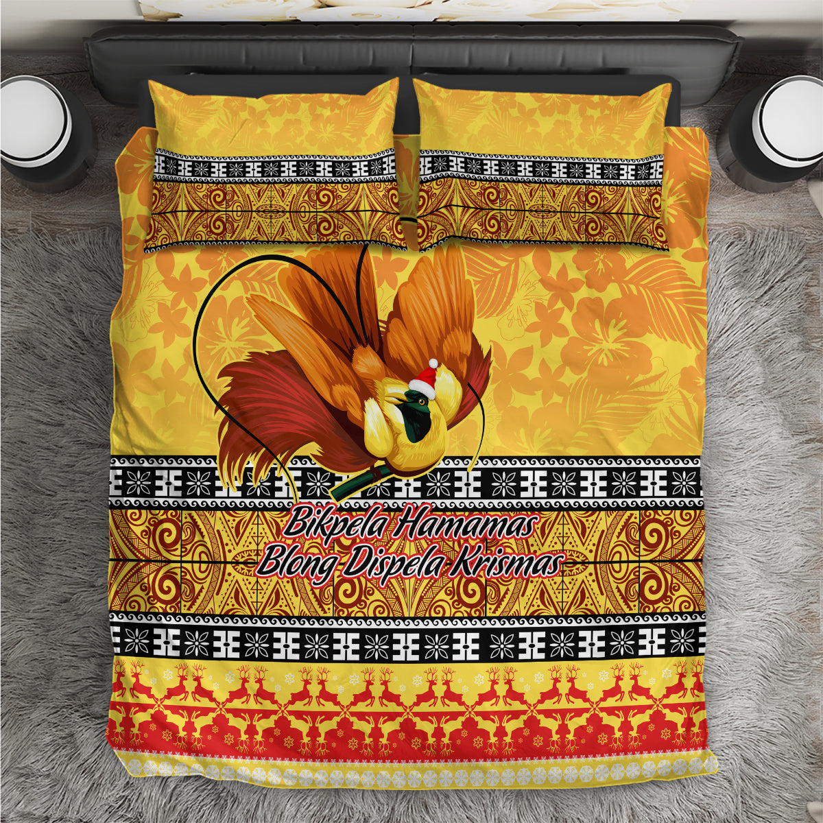 PNG Hamamas Krismas Bedding Set Papua New Guinea Bird Of Paradise Merry Christmas Gold Style LT9 - Wonder Print Shop