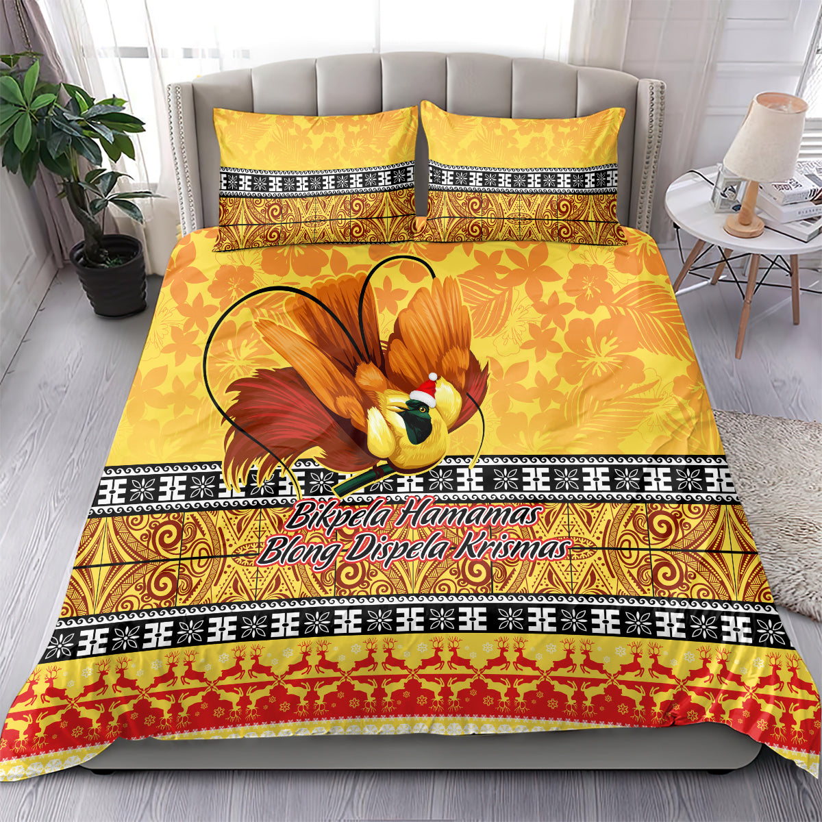 PNG Hamamas Krismas Bedding Set Papua New Guinea Bird Of Paradise Merry Christmas Gold Style LT9 - Wonder Print Shop
