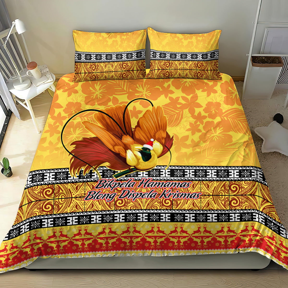 PNG Hamamas Krismas Bedding Set Papua New Guinea Bird Of Paradise Merry Christmas Gold Style LT9 - Wonder Print Shop