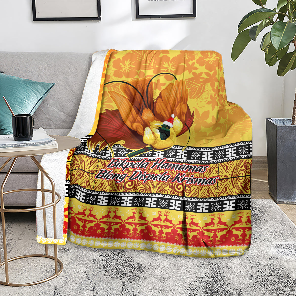 png-hamamas-krismas-blanket-papua-new-guinea-bird-of-paradise-merry-christmas-gold-style