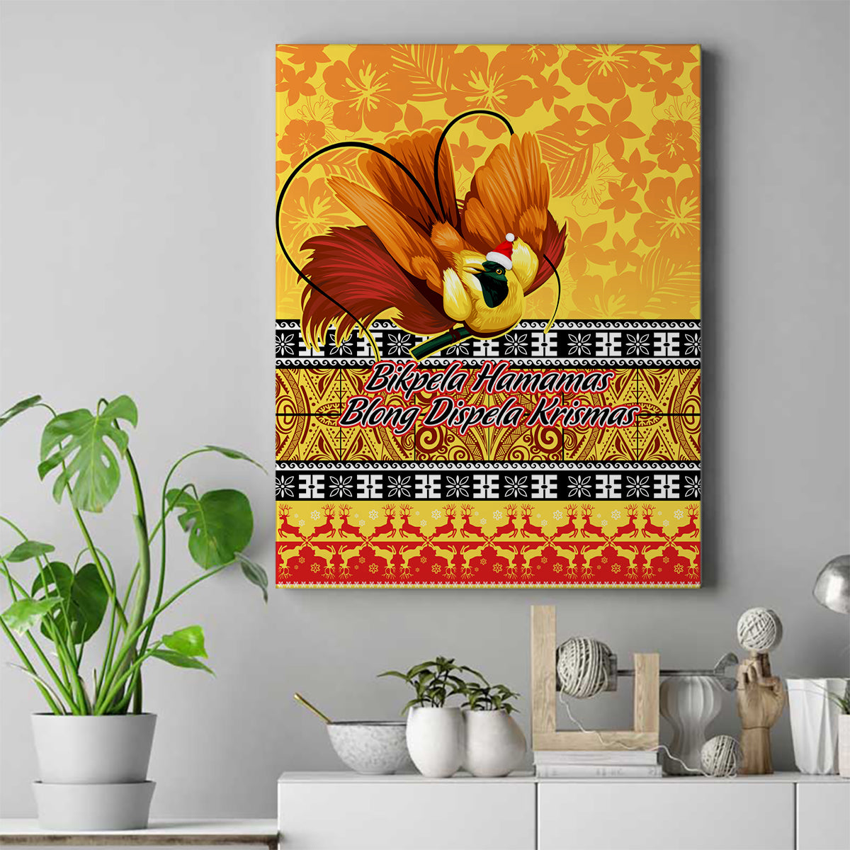 PNG Hamamas Krismas Canvas Wall Art Papua New Guinea Bird Of Paradise Merry Christmas Gold Style LT9 - Wonder Print Shop