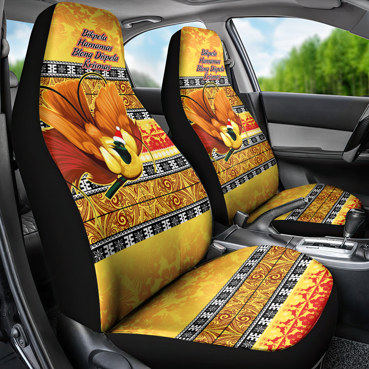 PNG Hamamas Krismas Car Seat Cover Papua New Guinea Bird Of Paradise Merry Christmas Gold Style LT9 - Wonder Print Shop