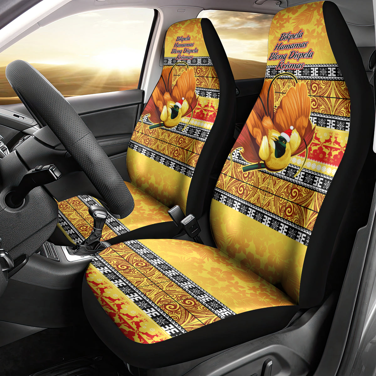 PNG Hamamas Krismas Car Seat Cover Papua New Guinea Bird Of Paradise Merry Christmas Gold Style LT9 - Wonder Print Shop