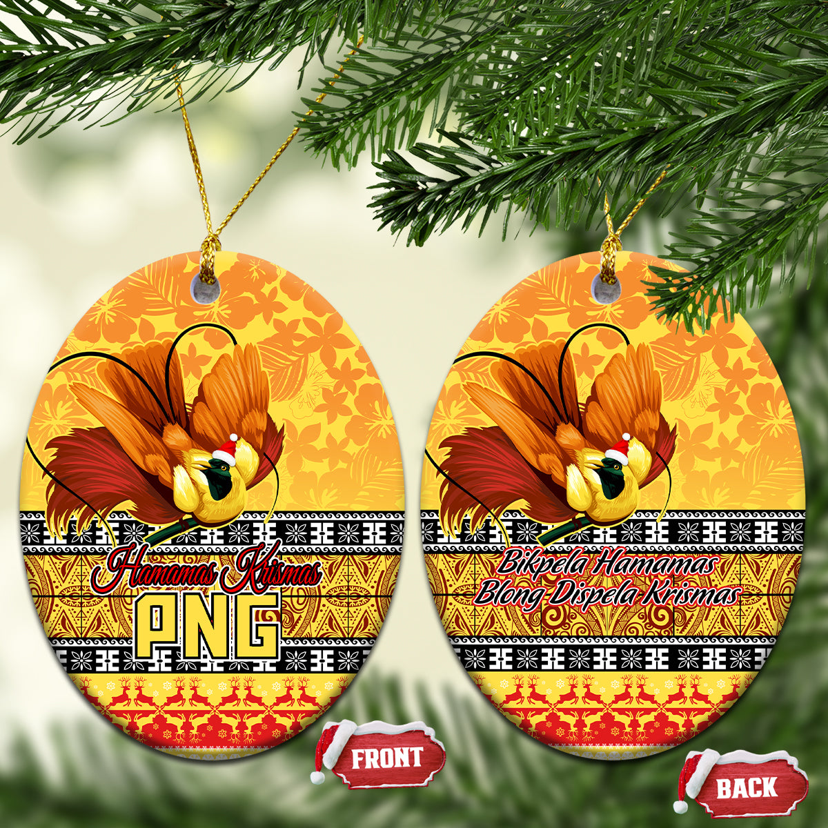 PNG Hamamas Krismas Ceramic Ornament Papua New Guinea Bird Of Paradise Merry Christmas Gold Style LT9 - Wonder Print Shop