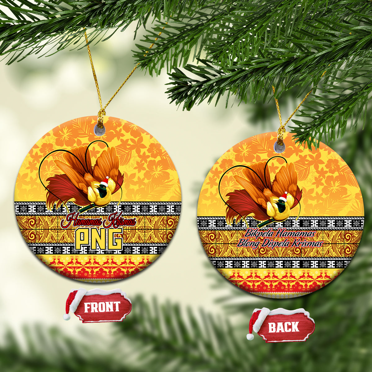 PNG Hamamas Krismas Ceramic Ornament Papua New Guinea Bird Of Paradise Merry Christmas Gold Style LT9 - Wonder Print Shop