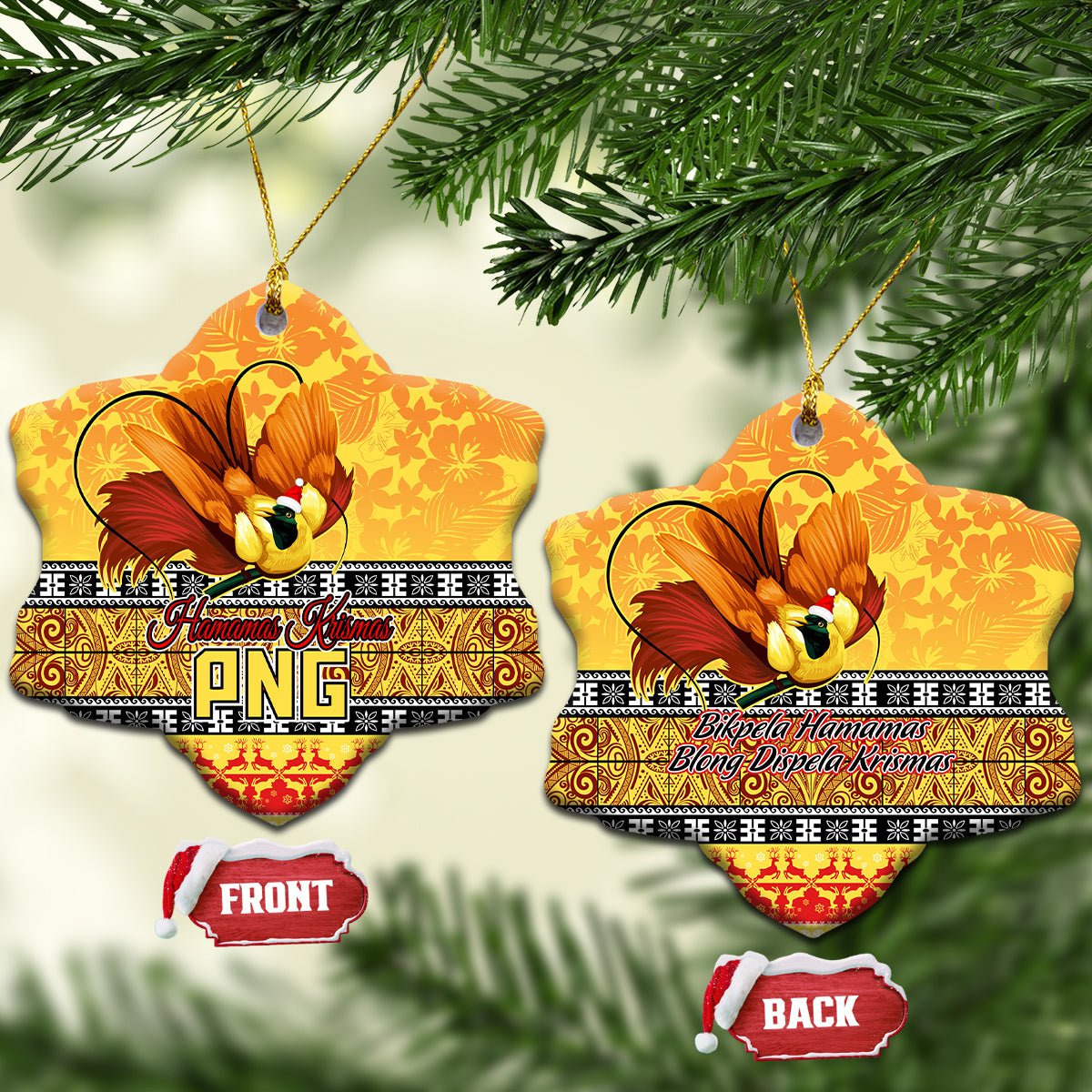 PNG Hamamas Krismas Ceramic Ornament Papua New Guinea Bird Of Paradise Merry Christmas Gold Style LT9 - Wonder Print Shop