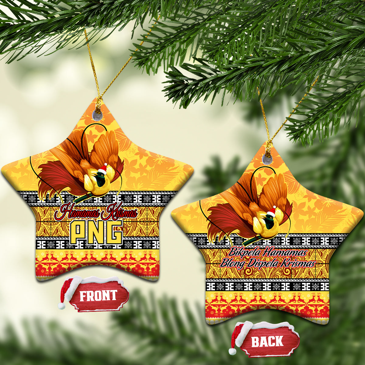 PNG Hamamas Krismas Ceramic Ornament Papua New Guinea Bird Of Paradise Merry Christmas Gold Style LT9 - Wonder Print Shop