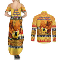 PNG Hamamas Krismas Couples Matching Summer Maxi Dress and Long Sleeve Button Shirt Papua New Guinea Bird Of Paradise Merry Christmas Gold Style LT9 - Wonder Print Shop