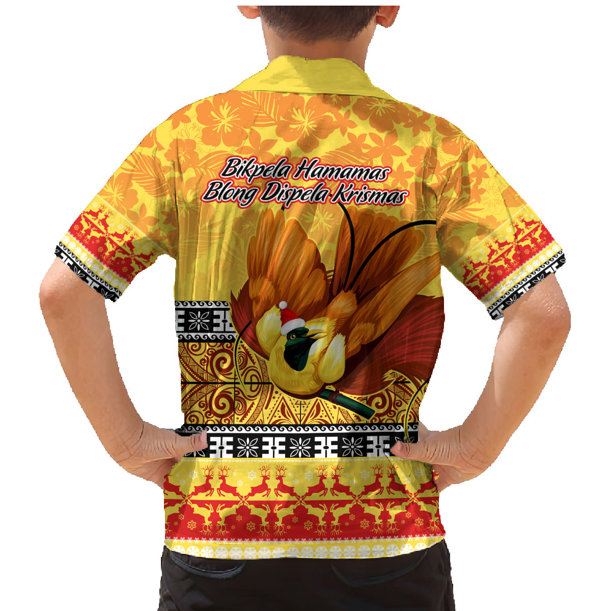 PNG Hamamas Krismas Family Matching Mermaid Dress and Hawaiian Shirt Papua New Guinea Bird Of Paradise Merry Christmas Gold Style LT9 - Wonder Print Shop