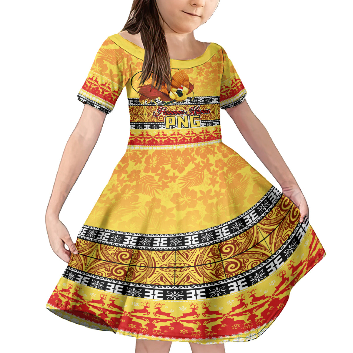 PNG Hamamas Krismas Family Matching Mermaid Dress and Hawaiian Shirt Papua New Guinea Bird Of Paradise Merry Christmas Gold Style LT9 - Wonder Print Shop