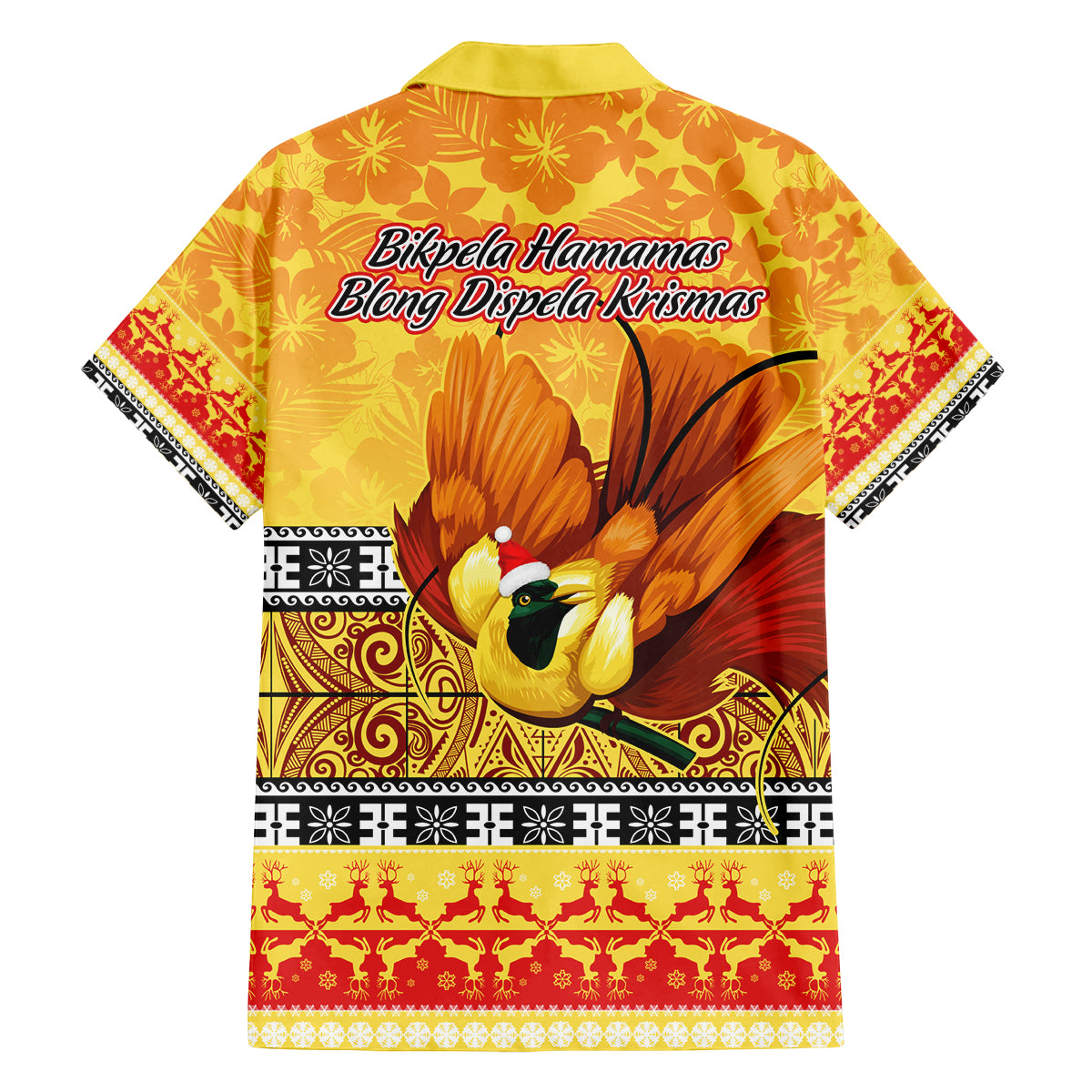 PNG Hamamas Krismas Family Matching Off Shoulder Long Sleeve Dress and Hawaiian Shirt Papua New Guinea Bird Of Paradise Merry Christmas Gold Style - Wonder Print Shop