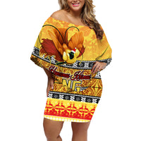 PNG Hamamas Krismas Family Matching Off Shoulder Short Dress and Hawaiian Shirt Papua New Guinea Bird Of Paradise Merry Christmas Gold Style LT9 - Wonder Print Shop