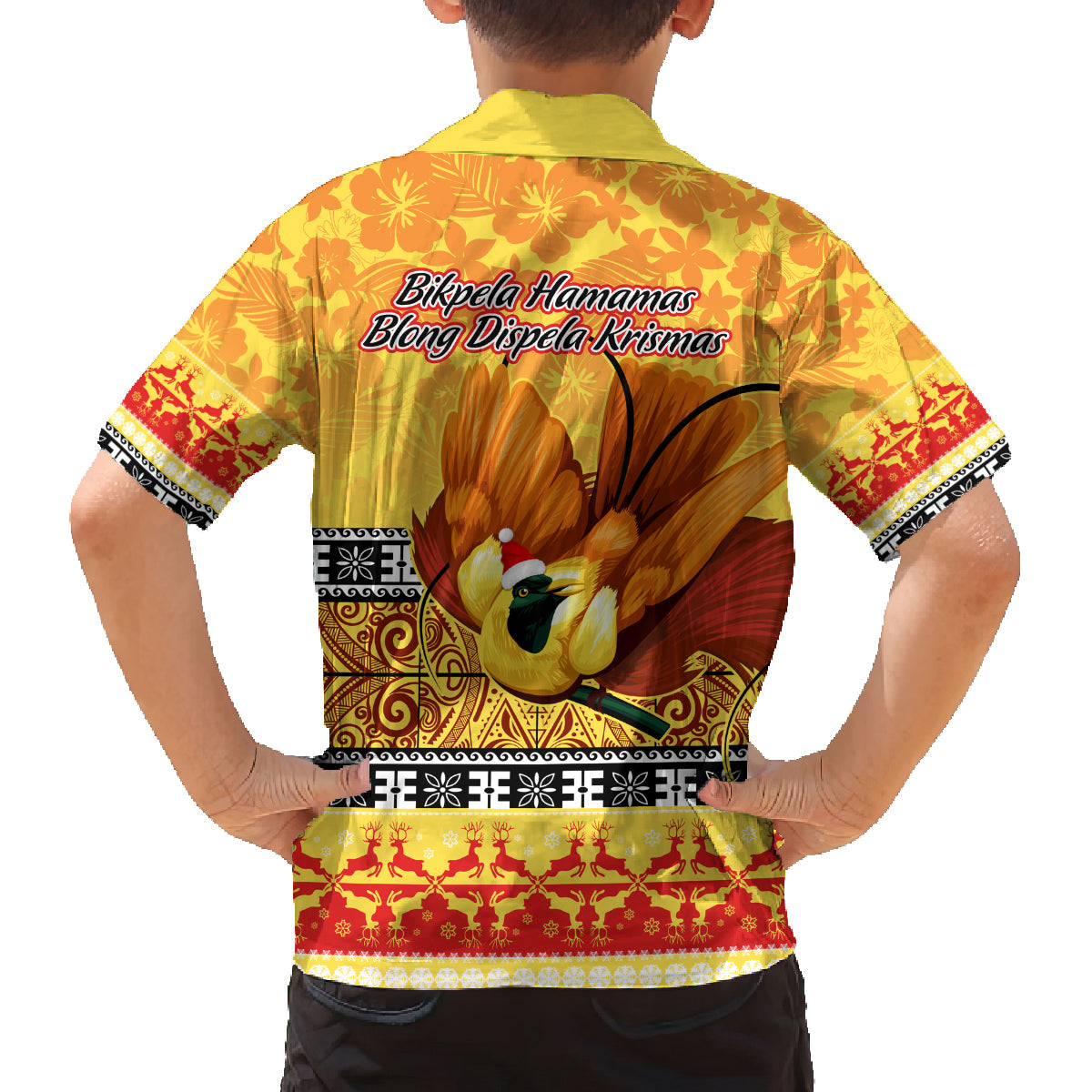 PNG Hamamas Krismas Family Matching Puletasi Dress and Hawaiian Shirt Papua New Guinea Bird Of Paradise Merry Christmas Gold Style - Wonder Print Shop