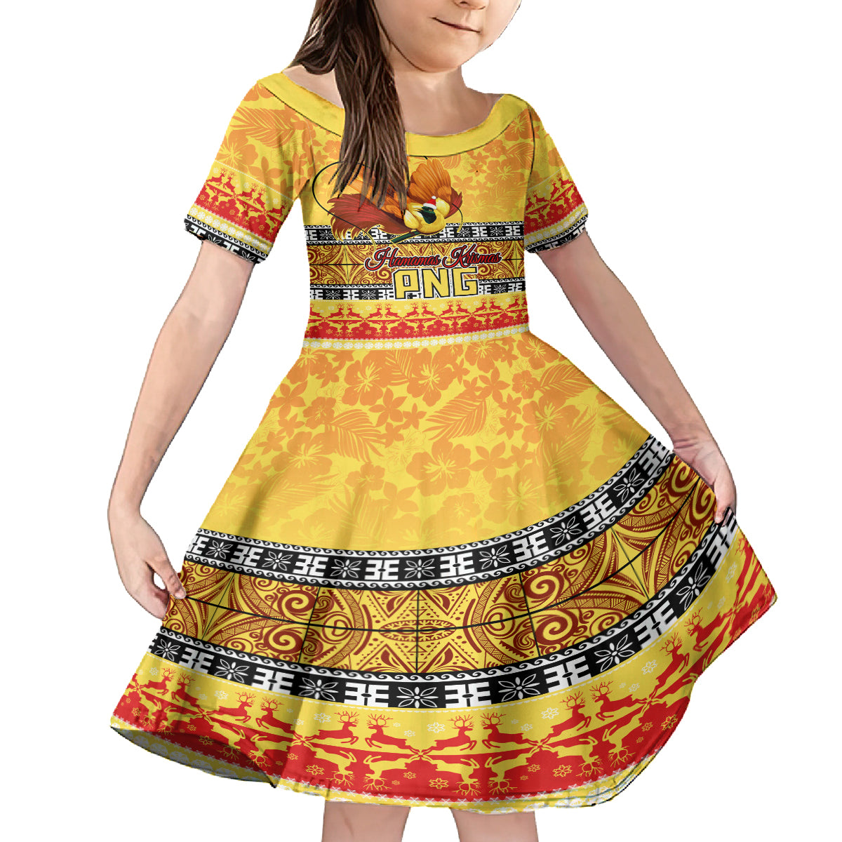 PNG Hamamas Krismas Family Matching Puletasi Dress and Hawaiian Shirt Papua New Guinea Bird Of Paradise Merry Christmas Gold Style - Wonder Print Shop