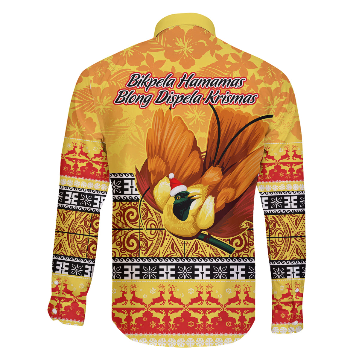 PNG Hamamas Krismas Family Matching Puletasi Dress and Hawaiian Shirt Papua New Guinea Bird Of Paradise Merry Christmas Gold Style - Wonder Print Shop