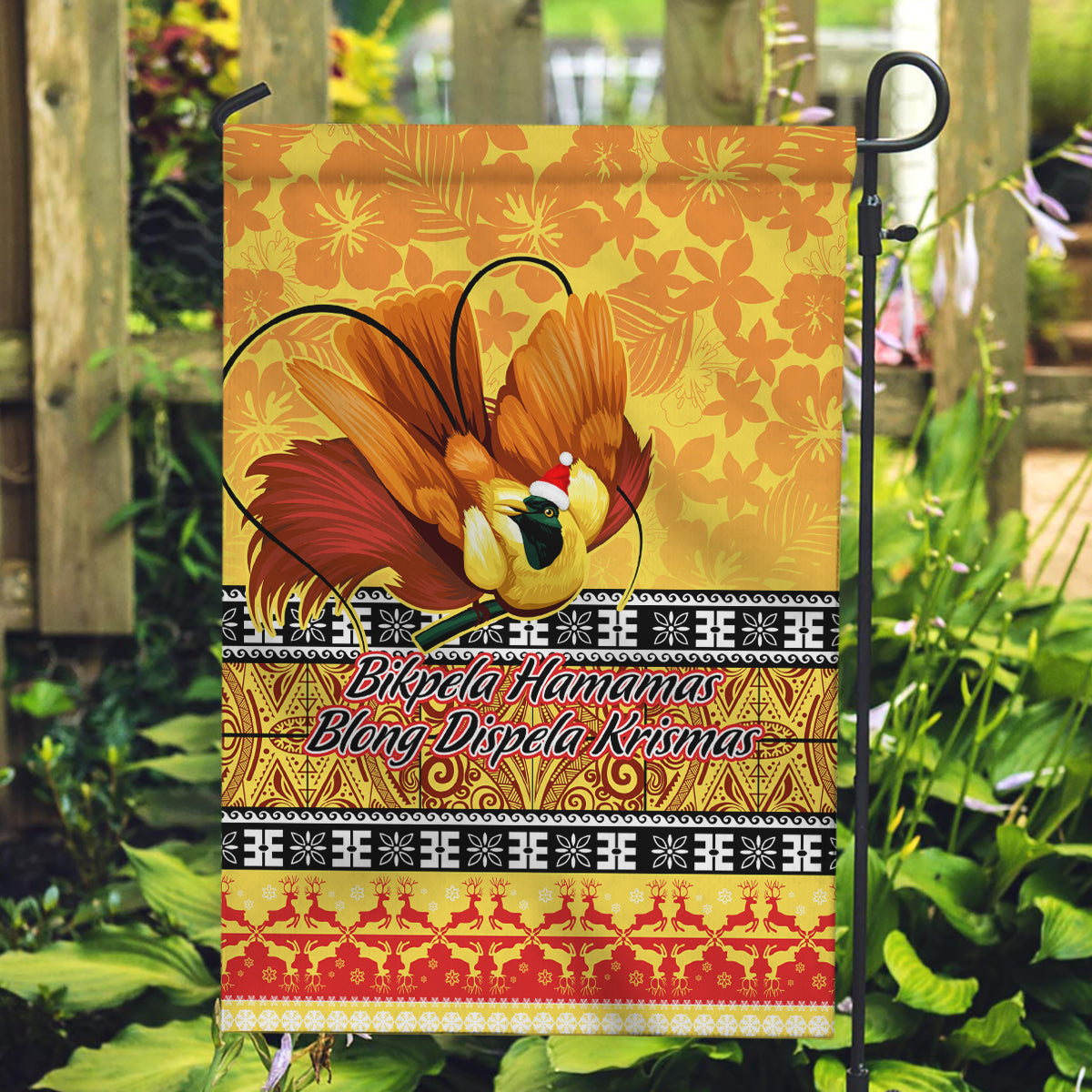 PNG Hamamas Krismas Garden Flag Papua New Guinea Bird Of Paradise Merry Christmas Gold Style - Wonder Print Shop
