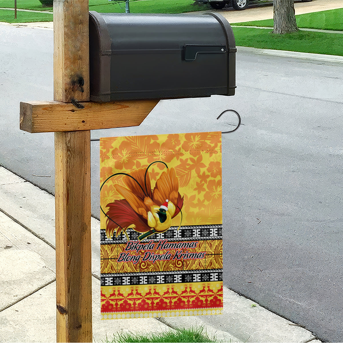 PNG Hamamas Krismas Garden Flag Papua New Guinea Bird Of Paradise Merry Christmas Gold Style - Wonder Print Shop