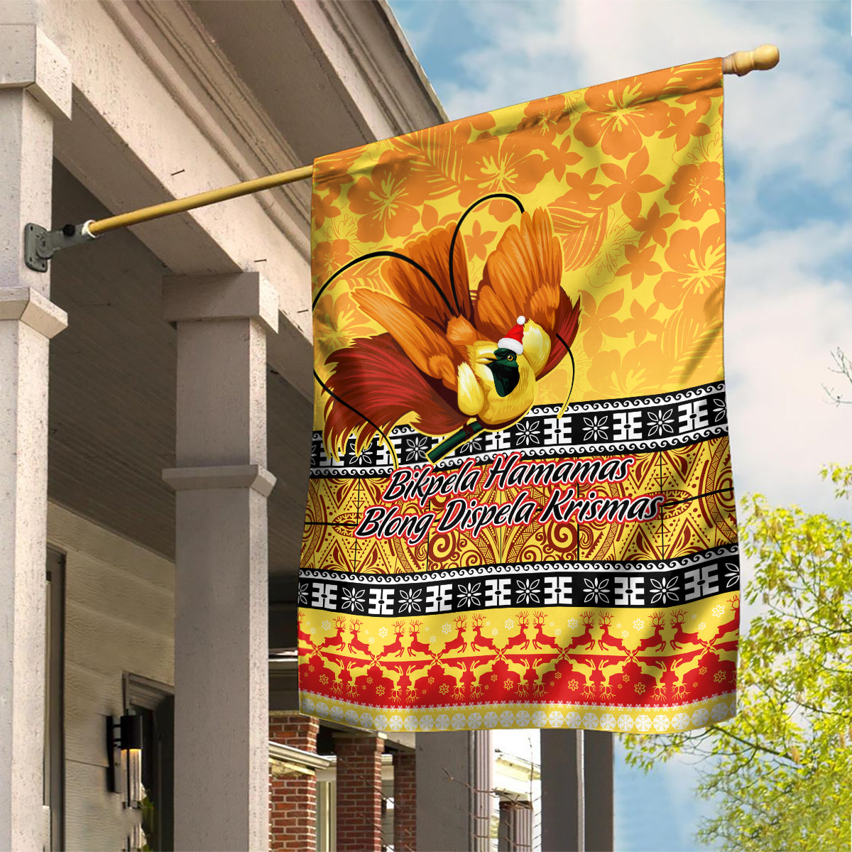PNG Hamamas Krismas Garden Flag Papua New Guinea Bird Of Paradise Merry Christmas Gold Style - Wonder Print Shop