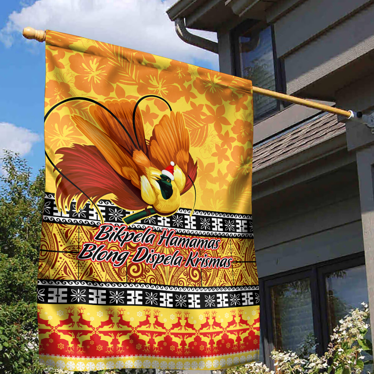PNG Hamamas Krismas Garden Flag Papua New Guinea Bird Of Paradise Merry Christmas Gold Style - Wonder Print Shop