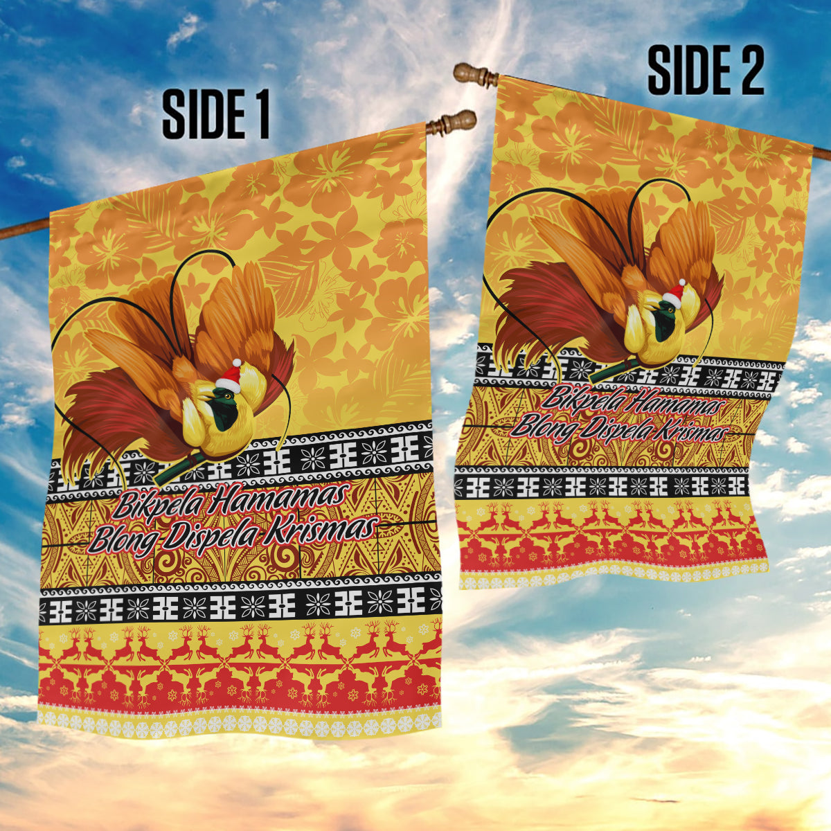 PNG Hamamas Krismas Garden Flag Papua New Guinea Bird Of Paradise Merry Christmas Gold Style - Wonder Print Shop
