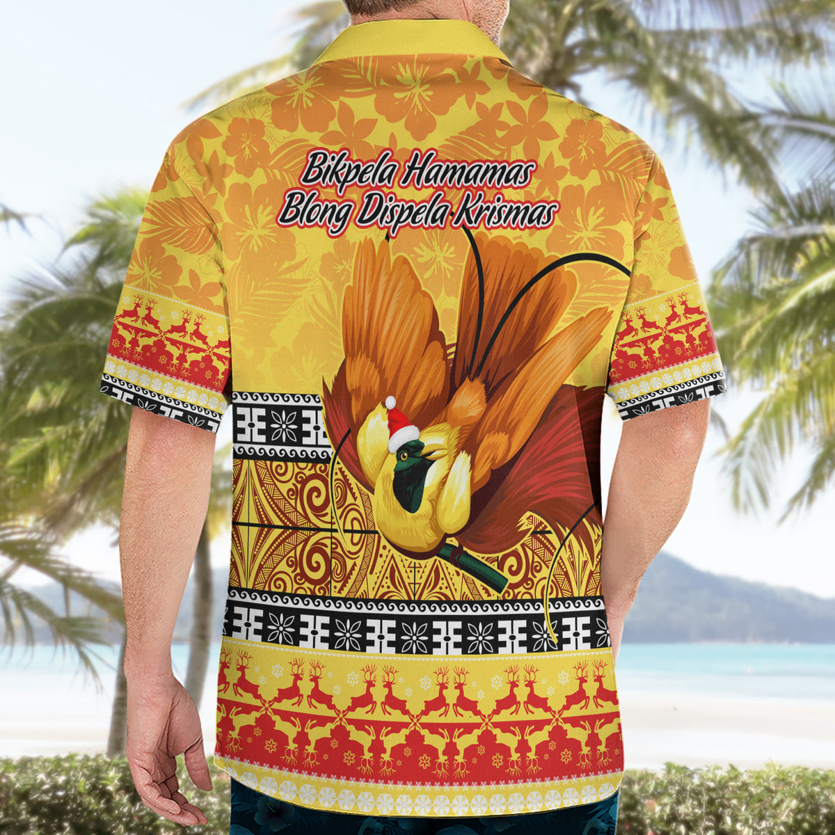 PNG Hamamas Krismas Hawaiian Shirt Papua New Guinea Bird Of Paradise Merry Christmas Gold Style - Wonder Print Shop