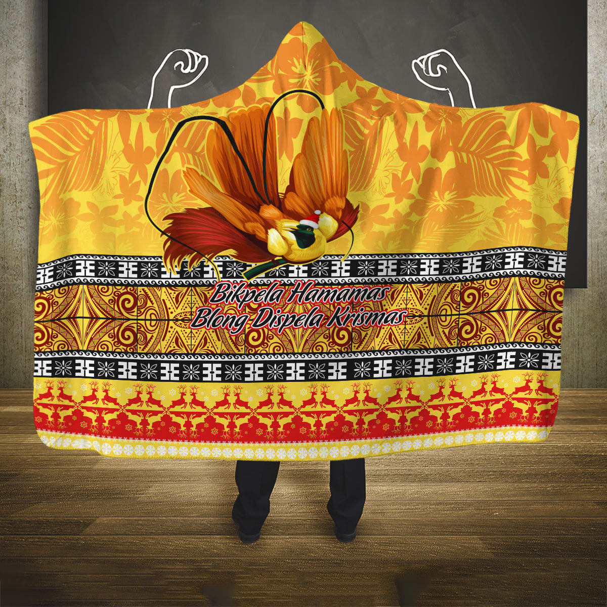 png-hamamas-krismas-hooded-blanket-papua-new-guinea-bird-of-paradise-merry-christmas-gold-style