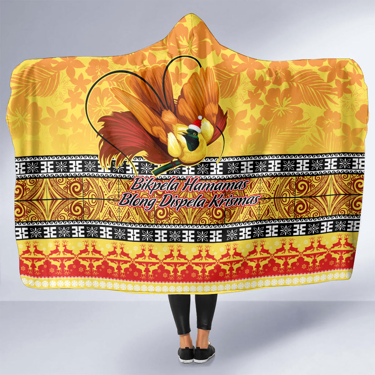 png-hamamas-krismas-hooded-blanket-papua-new-guinea-bird-of-paradise-merry-christmas-gold-style