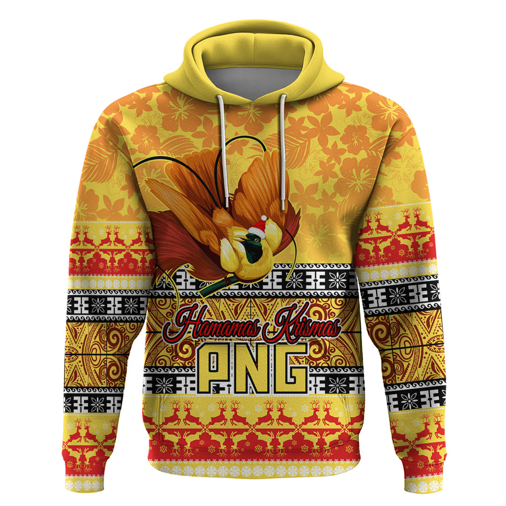 PNG Hamamas Krismas Hoodie Papua New Guinea Bird Of Paradise Merry Christmas Gold Style - Wonder Print Shop