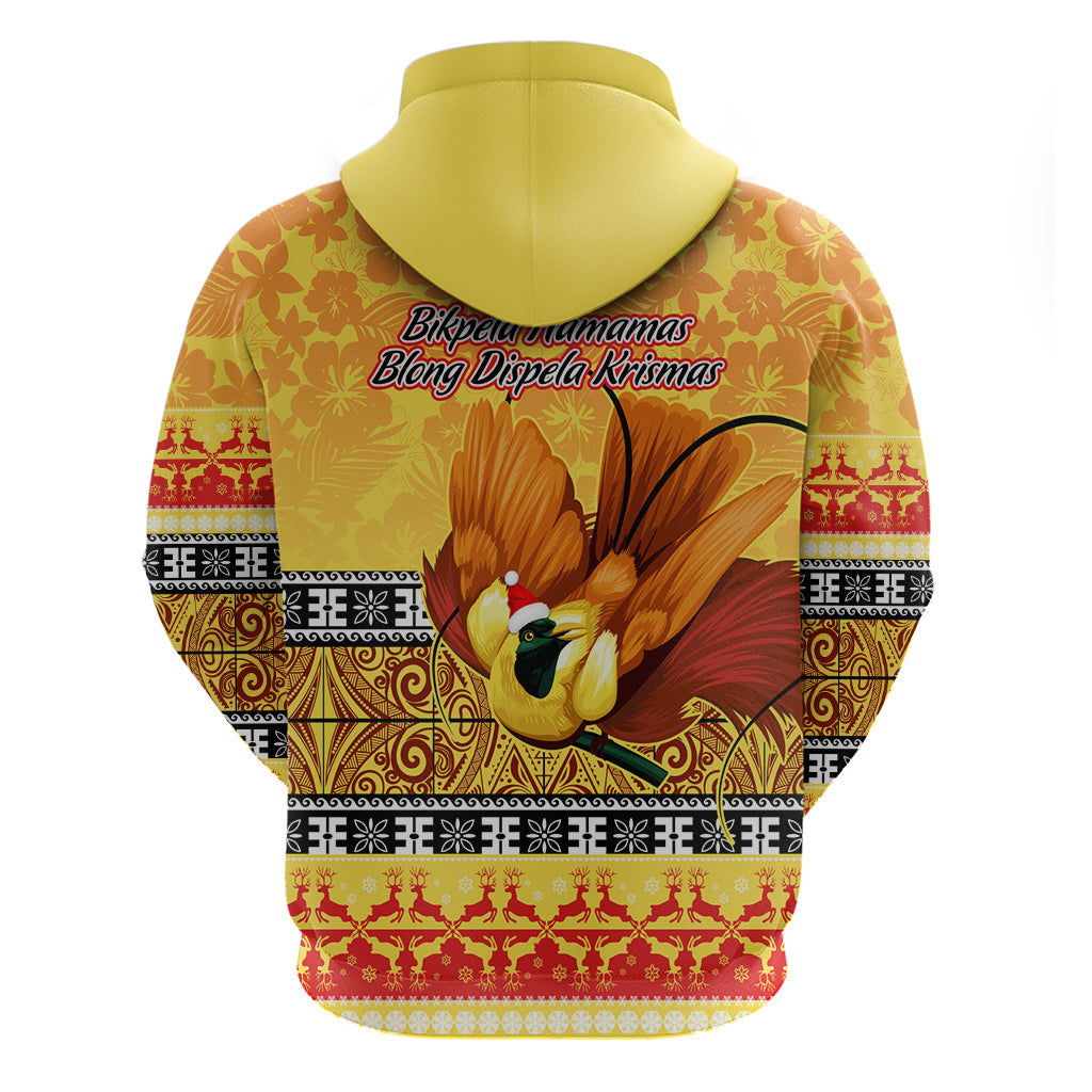 PNG Hamamas Krismas Hoodie Papua New Guinea Bird Of Paradise Merry Christmas Gold Style - Wonder Print Shop