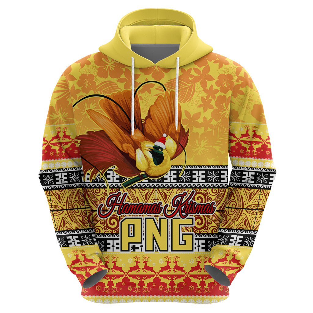 PNG Hamamas Krismas Hoodie Papua New Guinea Bird Of Paradise Merry Christmas Gold Style - Wonder Print Shop