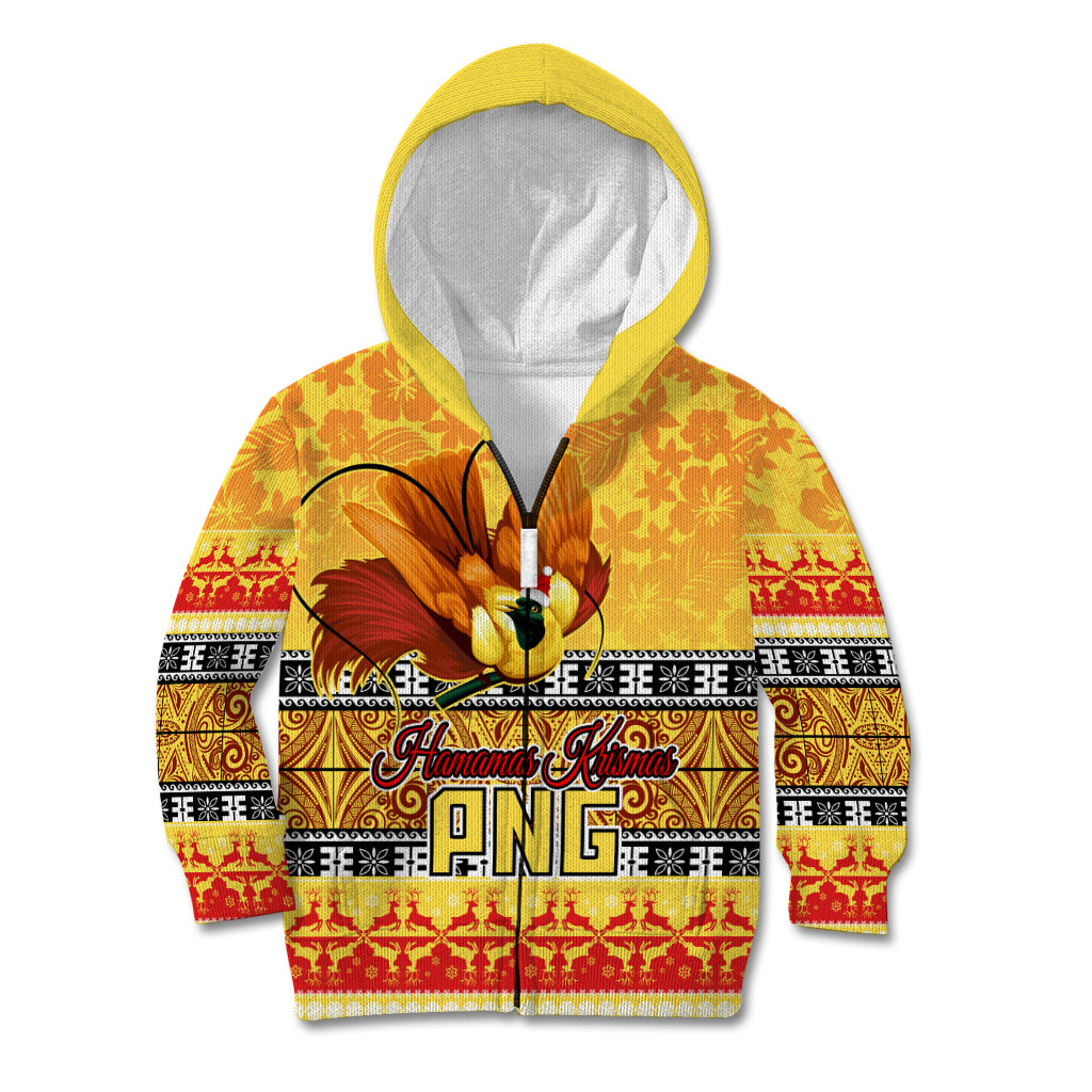 PNG Hamamas Krismas Kid Hoodie Papua New Guinea Bird Of Paradise Merry Christmas Gold Style - Wonder Print Shop