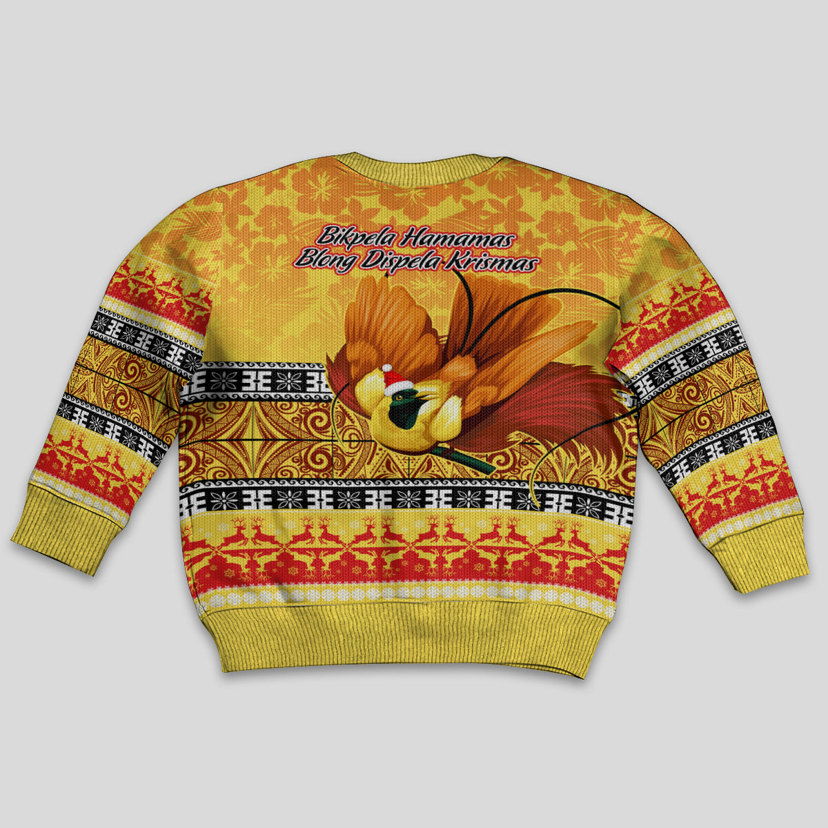 PNG Hamamas Krismas Kid Ugly Christmas Sweater Papua New Guinea Bird Of Paradise Merry Christmas Gold Style - Wonder Print Shop