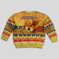 PNG Hamamas Krismas Kid Ugly Christmas Sweater Papua New Guinea Bird Of Paradise Merry Christmas Gold Style - Wonder Print Shop