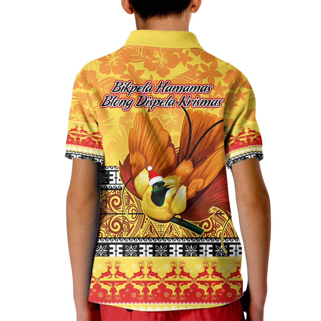 PNG Hamamas Krismas Kid Polo Shirt Papua New Guinea Bird Of Paradise Merry Christmas Gold Style - Wonder Print Shop