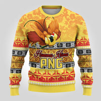 PNG Hamamas Krismas Ugly Christmas Sweater Papua New Guinea Bird Of Paradise Merry Christmas Gold Style - Wonder Print Shop