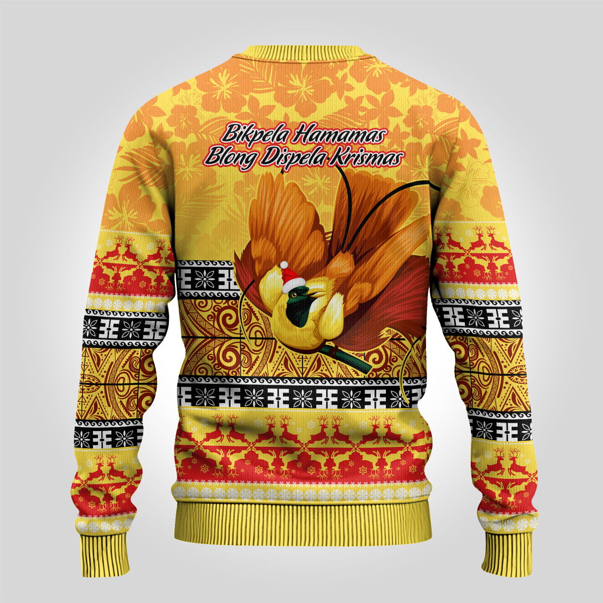 PNG Hamamas Krismas Ugly Christmas Sweater Papua New Guinea Bird Of Paradise Merry Christmas Gold Style - Wonder Print Shop
