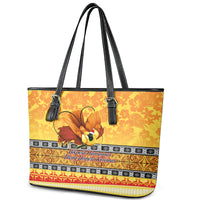 PNG Hamamas Krismas Leather Tote Bag Papua New Guinea Bird Of Paradise Merry Christmas Gold Style - Wonder Print Shop