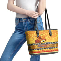 PNG Hamamas Krismas Leather Tote Bag Papua New Guinea Bird Of Paradise Merry Christmas Gold Style - Wonder Print Shop