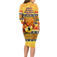PNG Hamamas Krismas Long Sleeve Bodycon Dress Papua New Guinea Bird Of Paradise Merry Christmas Gold Style - Wonder Print Shop