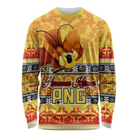 PNG Hamamas Krismas Long Sleeve Shirt Papua New Guinea Bird Of Paradise Merry Christmas Gold Style - Wonder Print Shop