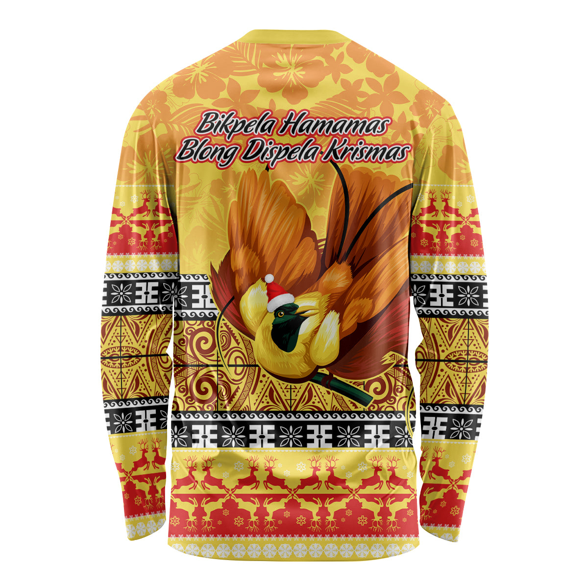 PNG Hamamas Krismas Long Sleeve Shirt Papua New Guinea Bird Of Paradise Merry Christmas Gold Style - Wonder Print Shop