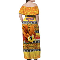 PNG Hamamas Krismas Off Shoulder Maxi Dress Papua New Guinea Bird Of Paradise Merry Christmas Gold Style - Wonder Print Shop