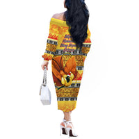 PNG Hamamas Krismas Off The Shoulder Long Sleeve Dress Papua New Guinea Bird Of Paradise Merry Christmas Gold Style - Wonder Print Shop