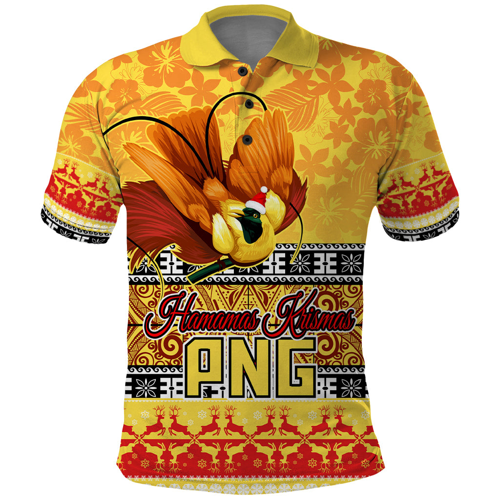 PNG Hamamas Krismas Polo Shirt Papua New Guinea Bird Of Paradise Merry Christmas Gold Style - Wonder Print Shop