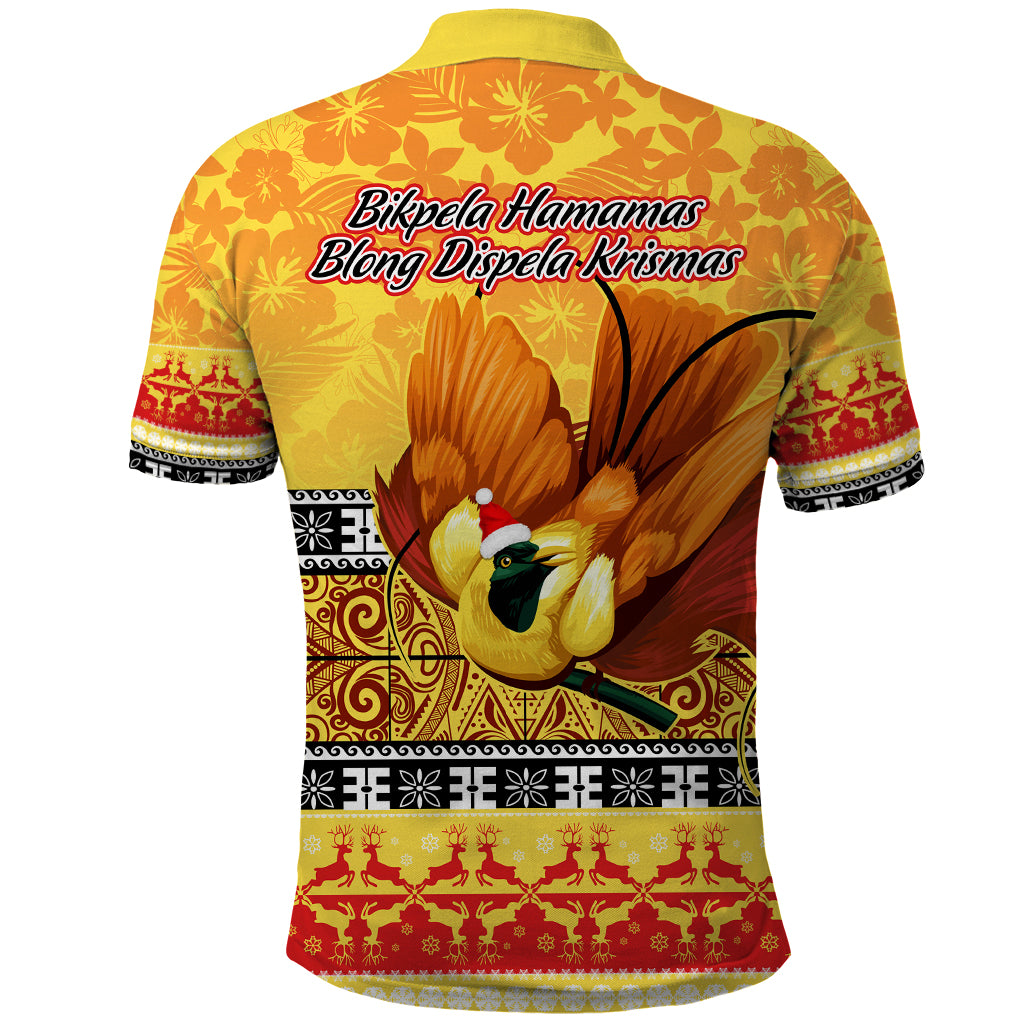PNG Hamamas Krismas Polo Shirt Papua New Guinea Bird Of Paradise Merry Christmas Gold Style - Wonder Print Shop