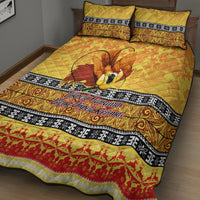 PNG Hamamas Krismas Quilt Bed Set Papua New Guinea Bird Of Paradise Merry Christmas Gold Style - Wonder Print Shop