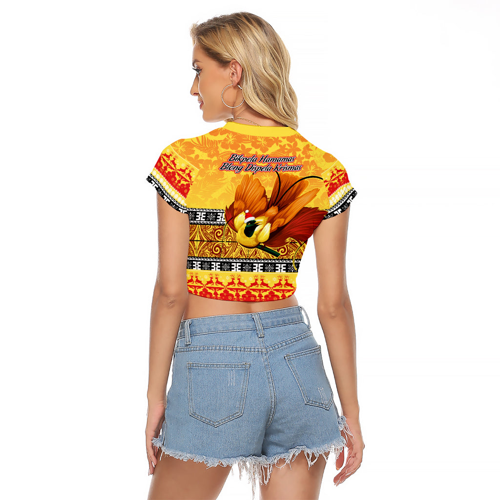 PNG Hamamas Krismas Raglan Cropped T Shirt Papua New Guinea Bird Of Paradise Merry Christmas Gold Style - Wonder Print Shop