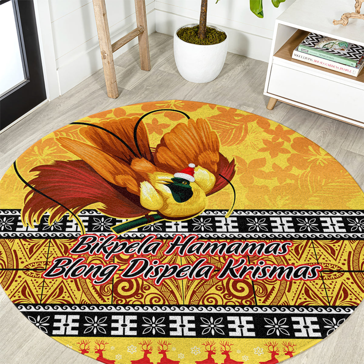 png-hamamas-krismas-round-carpet-papua-new-guinea-bird-of-paradise-merry-christmas-gold-style
